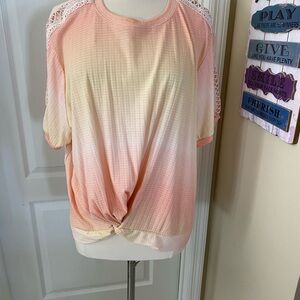 Elegant Peach Ombre Lace Sleeve Top